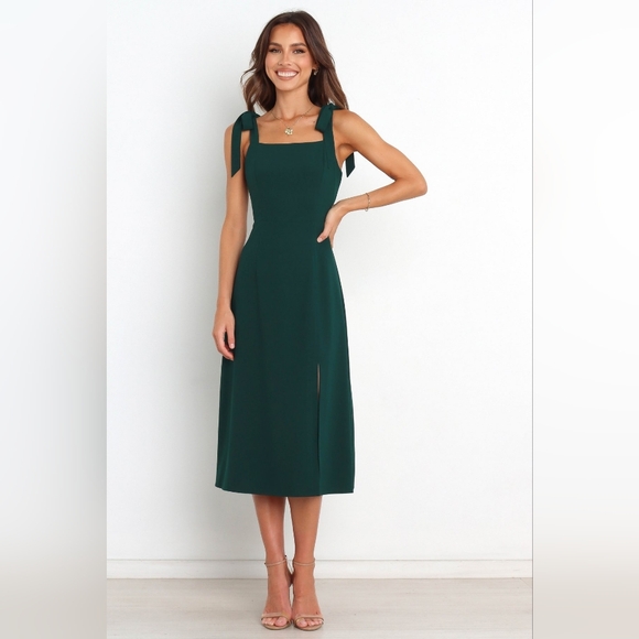 NWT Petal & Pup Emerald Laurel Tie Strap A-line High Slit Midi Dress 4US - Picture 4 of 5
